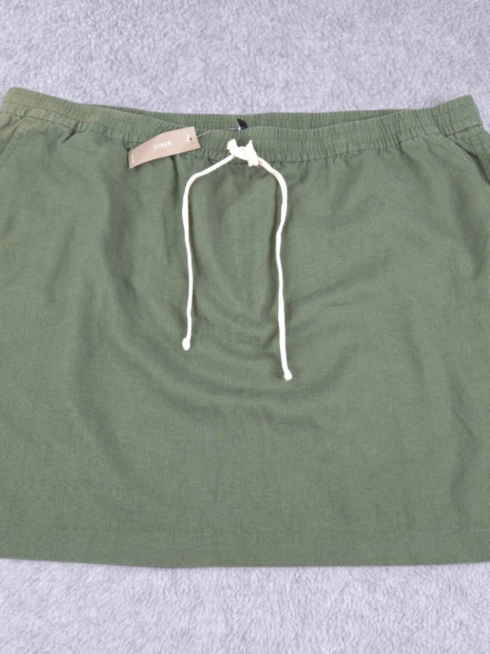 J Crew Skirt Womens 3X Green Linen Blend Drawstring Pockets Mini *Sun Fades*